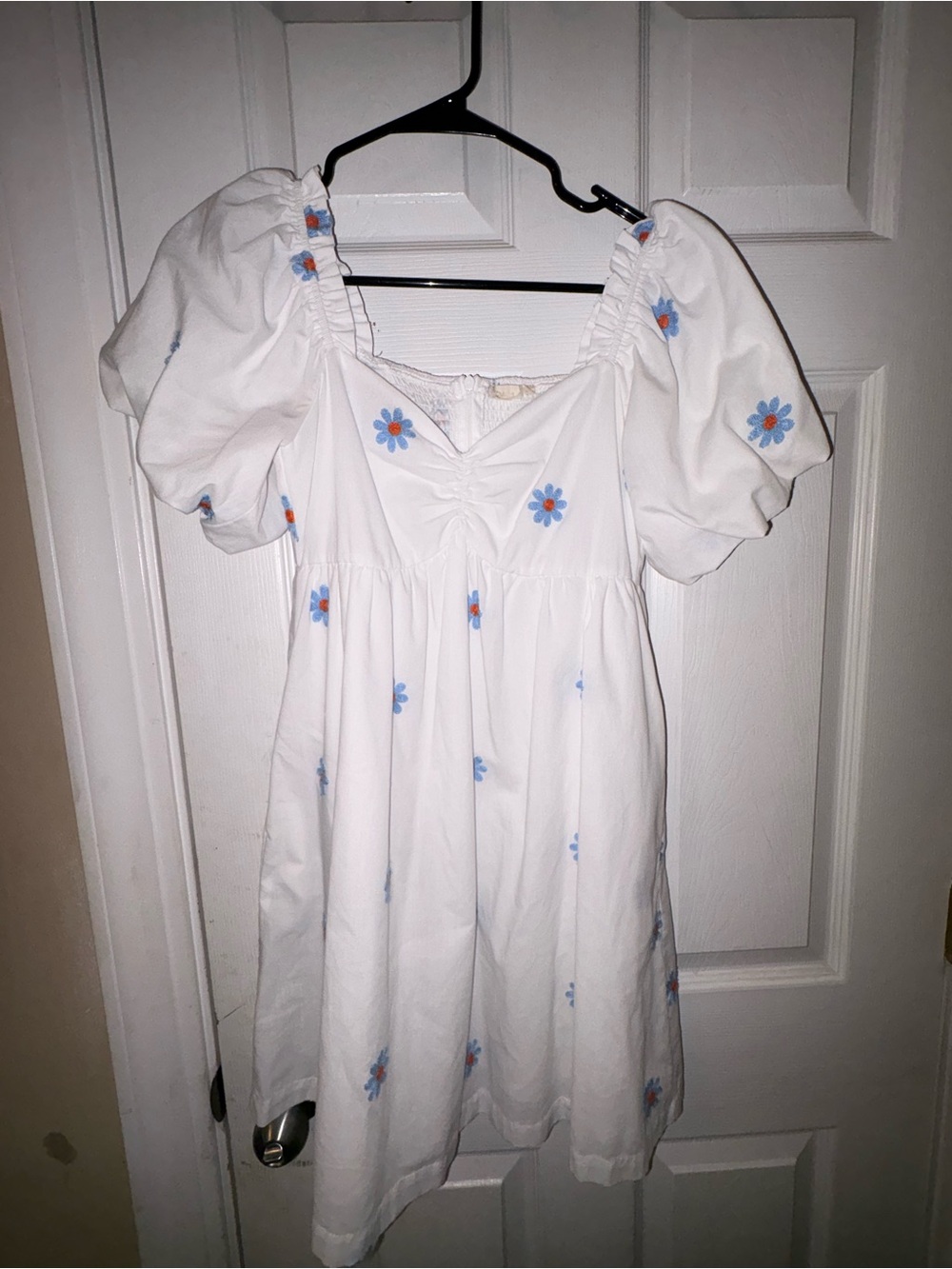 Altar'd State White Midi Dress with Blue and Orange Daisy Embroidery